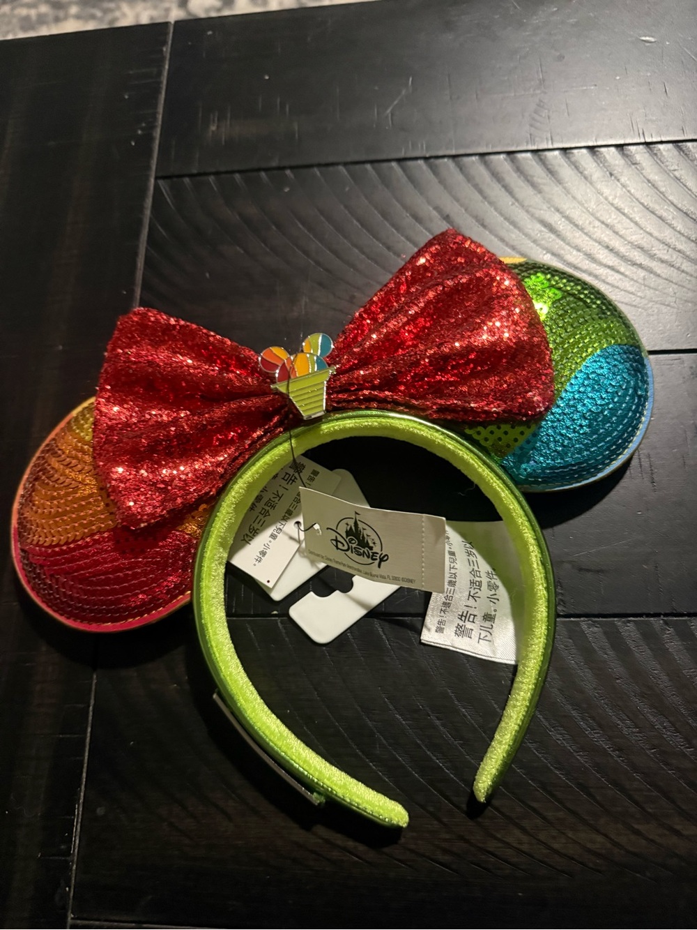 NWT Disney Aulani Rainbow Ombre Sequins Minnie Ears Headband